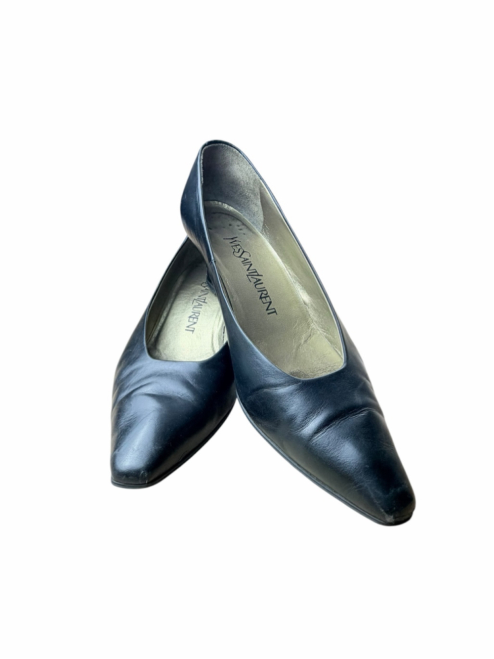 Y2K Vintage Women's Yves Saint Laurent Black Leather Kitten Heel Pumps US 5.5